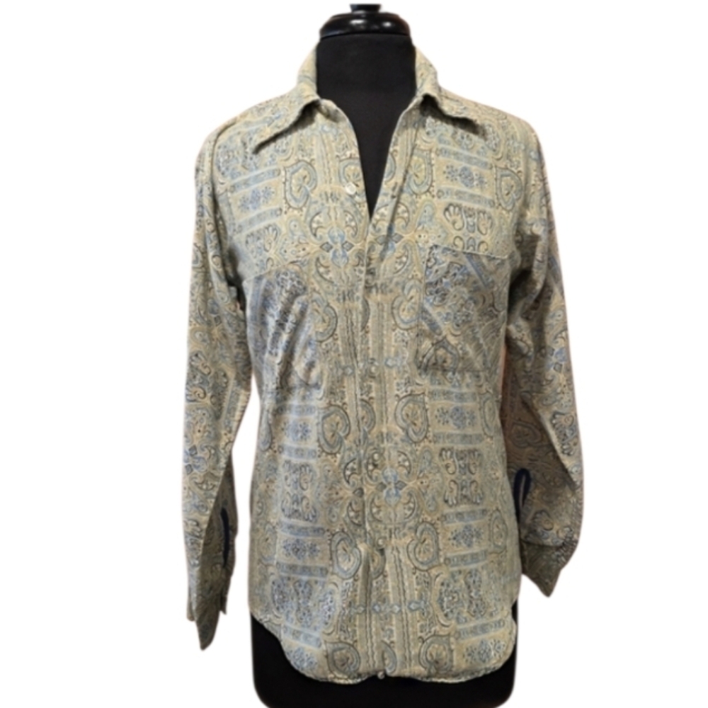 Vintage 70s Dazed & Confused Small Button Up Shirt Hippie Paisley Top
